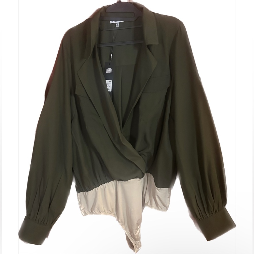 Olive Green Collared Bodysuit, size XXL